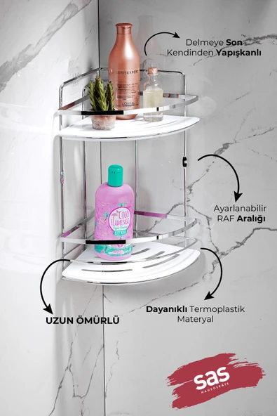 Yapışkanlı Ömür Boyu Paslanmaz Kristal Ayarlanabilir Raf Banyo Düzenleyici Şampuanlık LK-02 KBKK - Resim 2