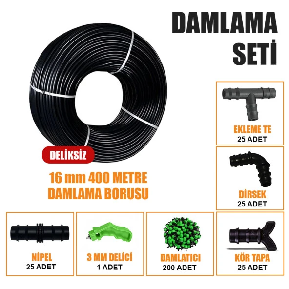 400 METRE DAMLA SULAMA SİSTEMİ DAMLAMA BORUSU VE EK PARÇALARI BAHÇE AĞAÇ FİDAN SEBZE SULAMA EKİPMANLARI DAMLAMA HORTUMU