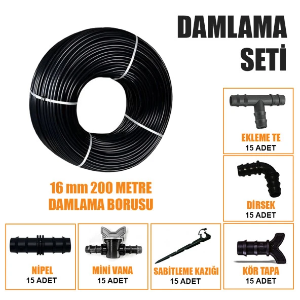 DELİKLİ 200 METRE DAMLA SULAMA SİSTEMİ DAMLAMA BORUSU VE EK PARÇALARI BAHÇE AĞAÇ FİDAN SEBZE SULAMA EKİPMANLARI DAMLAMA HORTUMU