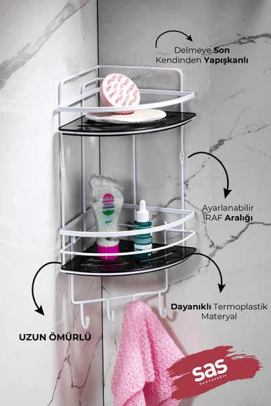 Yapışkanlı Ömür Boyu Paslanmaz Kristal Ayarlanabilir Raf Banyo Düzenleyici Şampuanlık LK-02 BSBK - Resim 2