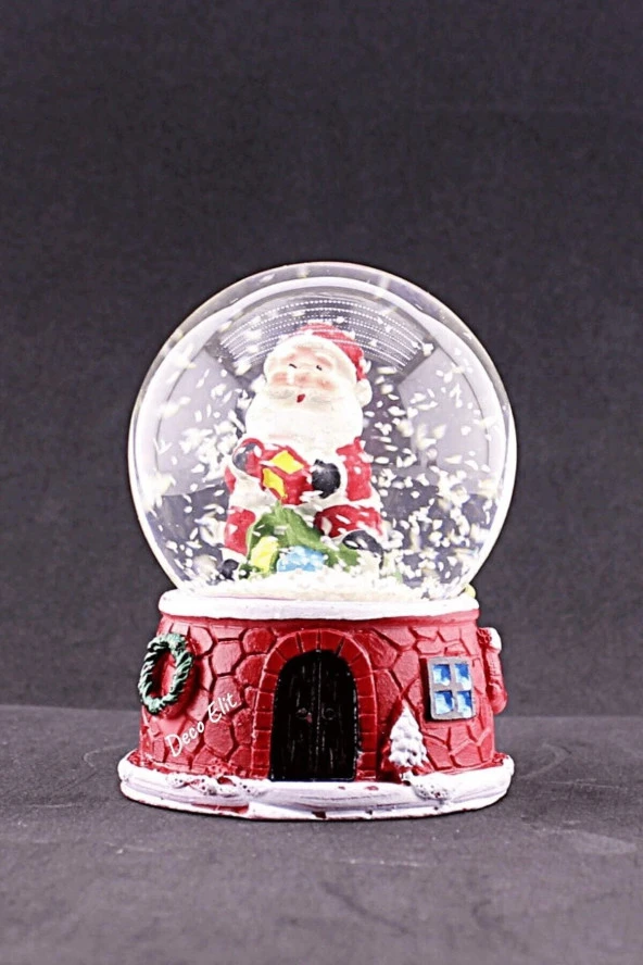 Dekoratif Yılbaşı Yeni Yıl Noel Baba Temalı Orta Boy Işıklı Kar Küresi 9 cm