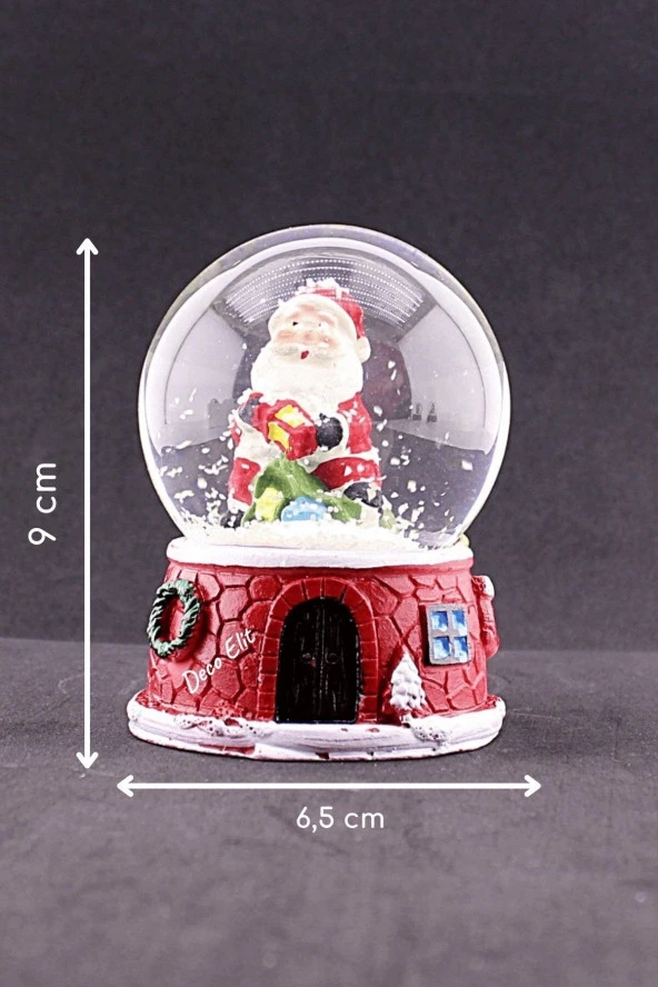 Dekoratif Yılbaşı Yeni Yıl Noel Baba Temalı Orta Boy Işıklı Kar Küresi 9 cm
