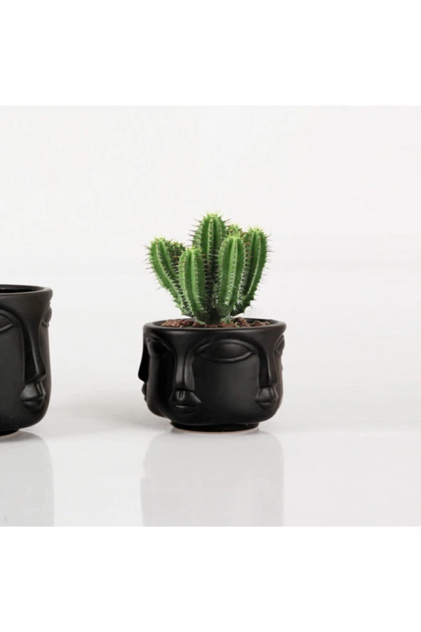 Saksı Havelka Suratlı Sıyah Dekoratıf Kucuk Boy 10x10x7.6 Cm