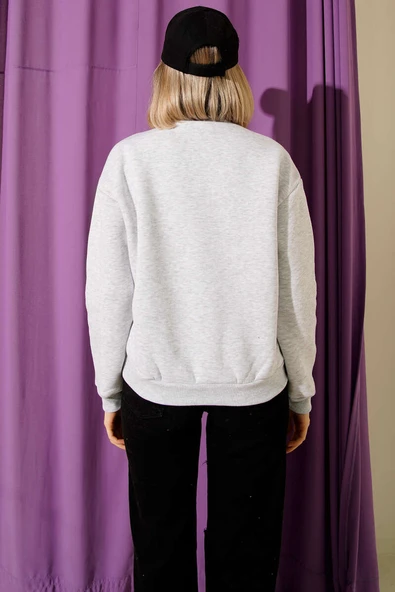 Üç İplik Dik Yaka Sweatshirt Gri - Resim 3