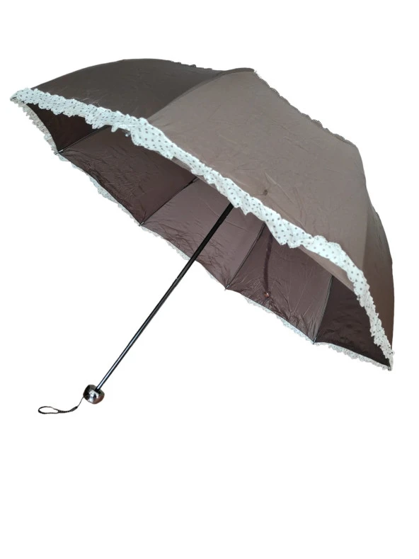 Puantiye Detaylı Kadın Şemsiye Kahve - 2
