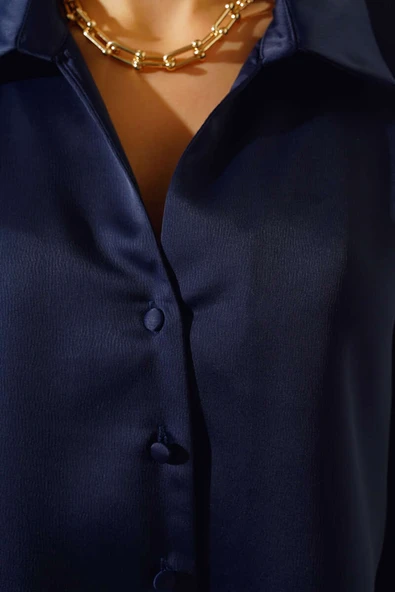 Saten Kısa Gömlek Lacivert - 4