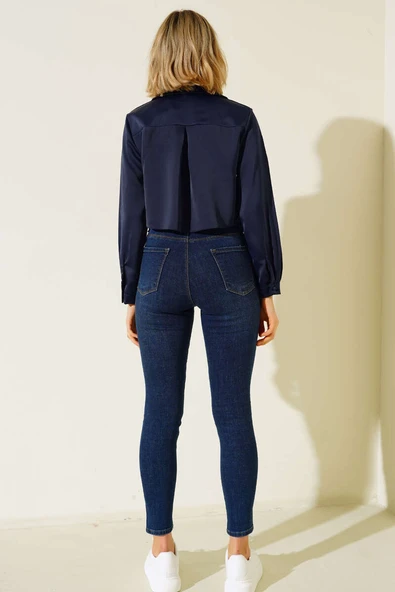 Saten Kısa Gömlek Lacivert - 3