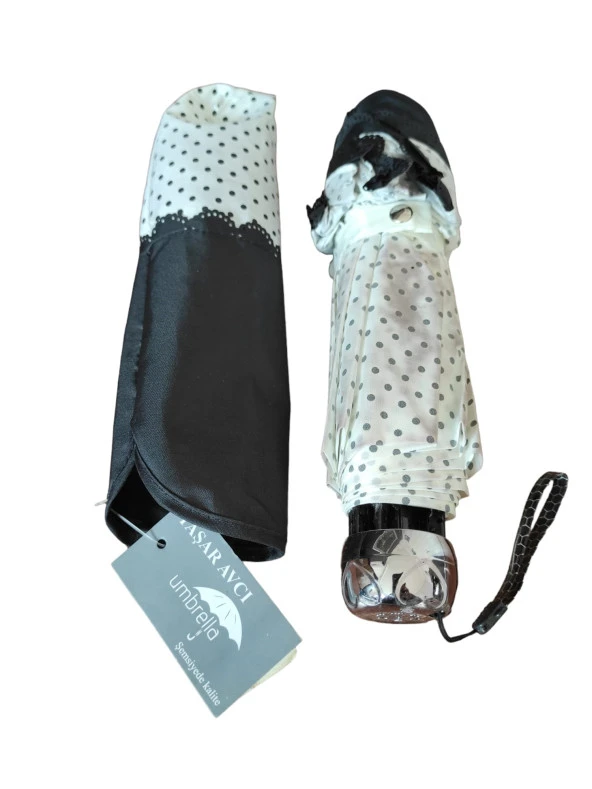 Puantiye Detaylı Kadın Şemsiye Siyah - 5