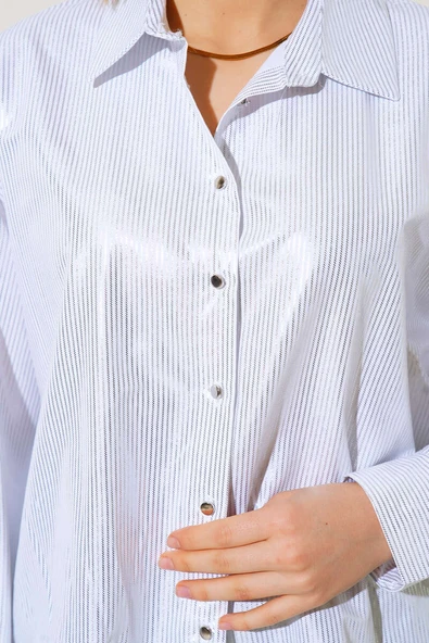 Varaklı Gömlek Beyaz - 4