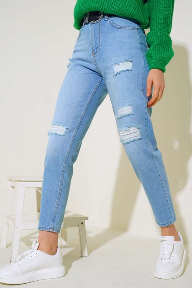 Lazer Sökük Kot Pantolon Buz Mavisi ürün görseli