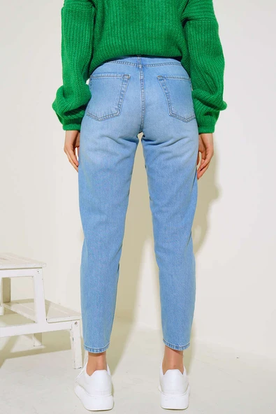 Lazer Sökük Kot Pantolon Buz Mavisi - Resim 3