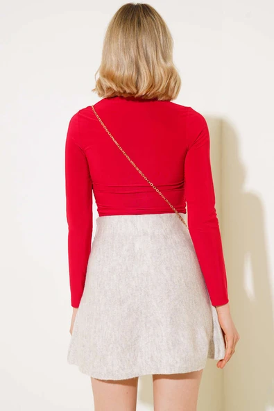 Önü Büzgülü Bluz Kırmızı - Resim 3