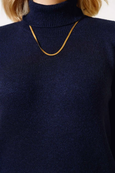 Boğazlı Triko Kazak Lacivert - Resim 4