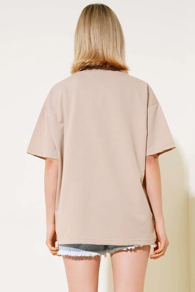 Basic Oversize Tshirt Latte - Resim 3