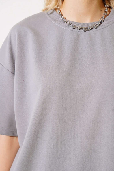 Basic Oversize Tshirt Kayrak Grisi - Resim 4