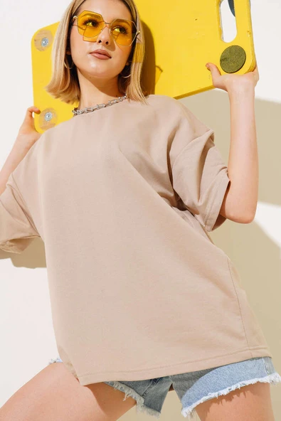 Basic Oversize Tshirt Latte ürün görseli 1