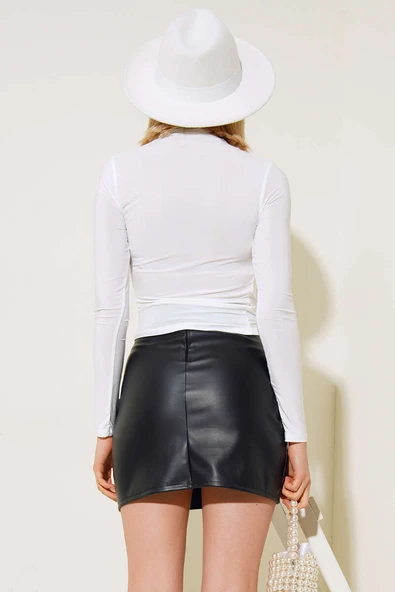 Yarı Balıkçı Yaka Bluz Ekru - Resim 3