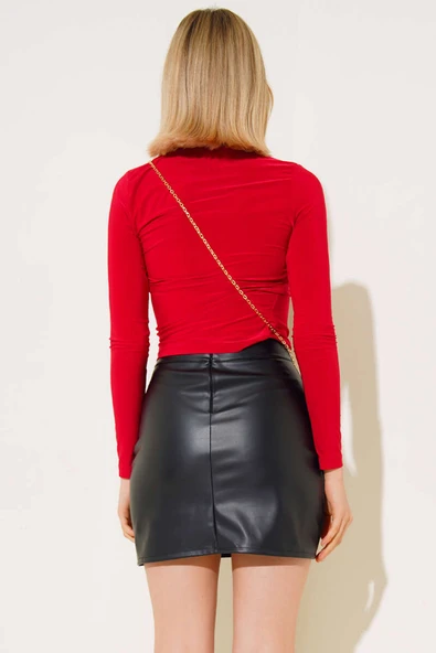 Yarı Balıkçı Yaka Bluz Kırmızı - Resim 3