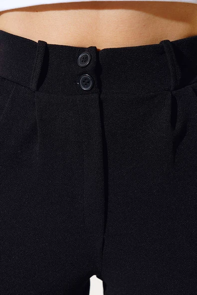 Düğmeli Dar Paça Pantolon Siyah - 4
