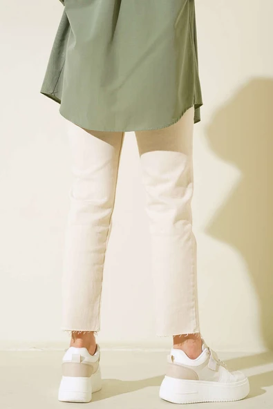 Yüksek Bel Boru Paça Kot Pantolon Taş - Resim 3