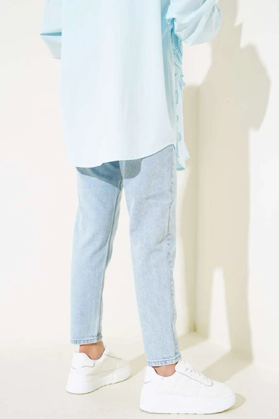 Mom Friend Düz Jean Pantolon Kar Yıkama - 3