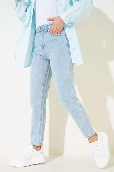 Mom Friend Düz Jean Pantolon Kar Yıkama - 2