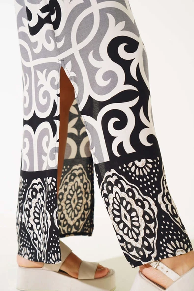 Etnik Desenli İp Askılı Elbise Siyah - Resim 4