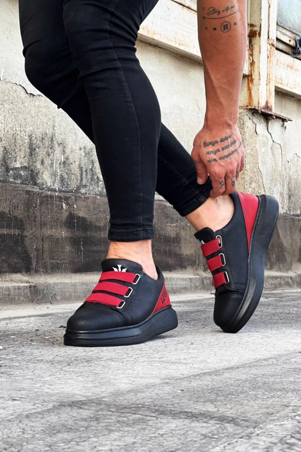 Wagoon WG029 3 Bant Legend Kömür Kırmızı Kalın Taban Casual Erkek Ayakkabı - 3