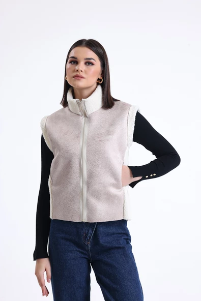 Kadın Fermuarlı, İçi & Yakası Kürklü Yelek