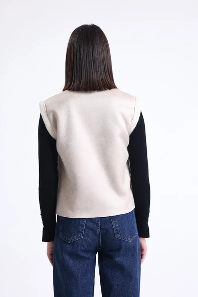 Kadın Fermuarlı, İçi & Yakası Kürklü Yelek - 9