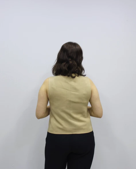 Düğmeli Cep Detaylı Keten Klasik Yelek - 6