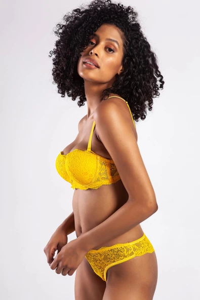 GCOLORS A Plus Sarı Dantelli Destekli Push Up Strapless Sütyen - 3