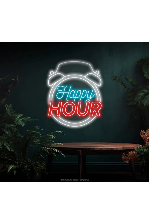 Happy HOUR Yazılı Saat Figürlü Neon Tabela
