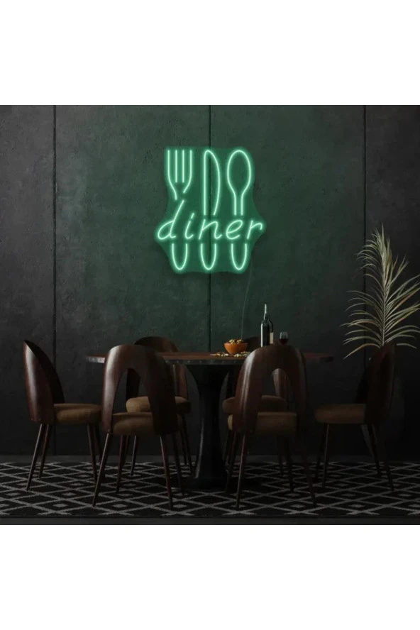 Restoranlara Özel Diner Yazılı Çatal,Bıçak,Kaşık Şekilli Neon Tabela