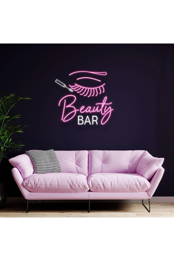 Beauty BAR Yazılı Kirpik Figürlü Neon Tabela