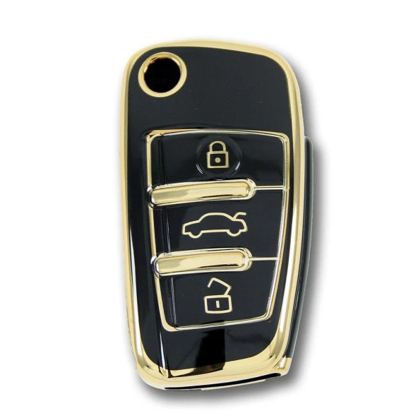 Audi 2005+ A3 A4 Q5 Q7 Sustalı Siyah Oto Anahtar Kumanda Kabı Kılıf Oto Anahtarlık ürün görseli 1