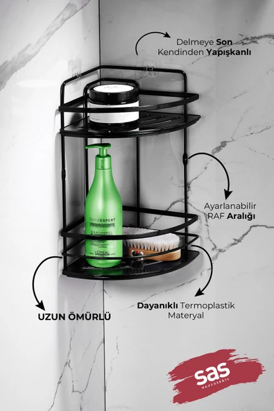 Yapışkanlı Ömür Boyu Paslanmaz Kristal Ayarlanabilir Raf Banyo Düzenleyici Şampuanlık LK-02 SS - Resim 2