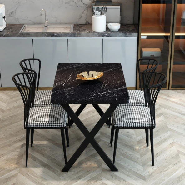 Yemek Masası Takımı X Ayaklı Yemek Masası 70x110 + 4 Adet Sandalye - Bendir