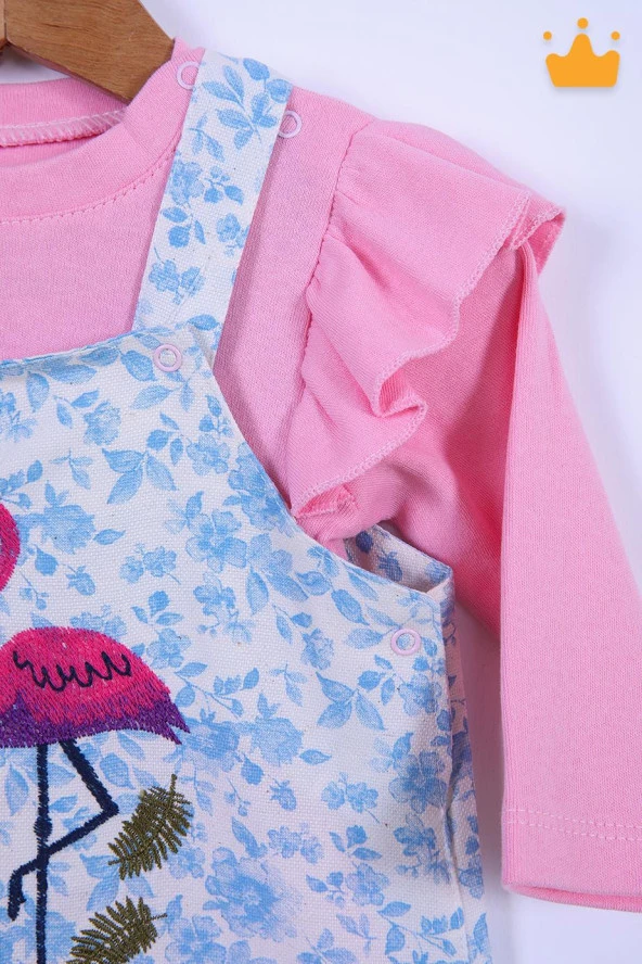 Babyhola Bayramlık Kız Bebek Çocuk Flamingo Bayramlık Salopet Badi Takım 23388 - 8