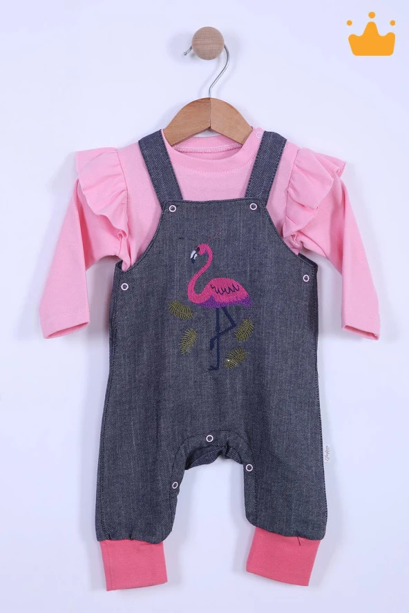 Babyhola Bayramlık Kız Bebek Çocuk Flamingo Bayramlık Salopet Badi Takım 23388 - 9