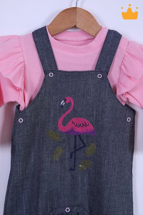 Babyhola Bayramlık Kız Bebek Çocuk Flamingo Bayramlık Salopet Badi Takım 23388 - 11
