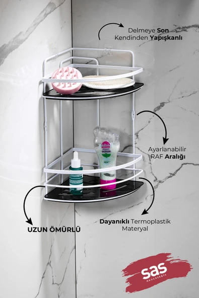 Yapışkanlı Ömür Boyu Paslanmaz Kristal Ayarlanabilir Raf Banyo Düzenleyici Şampuanlık LK-02 BS - Resim 2