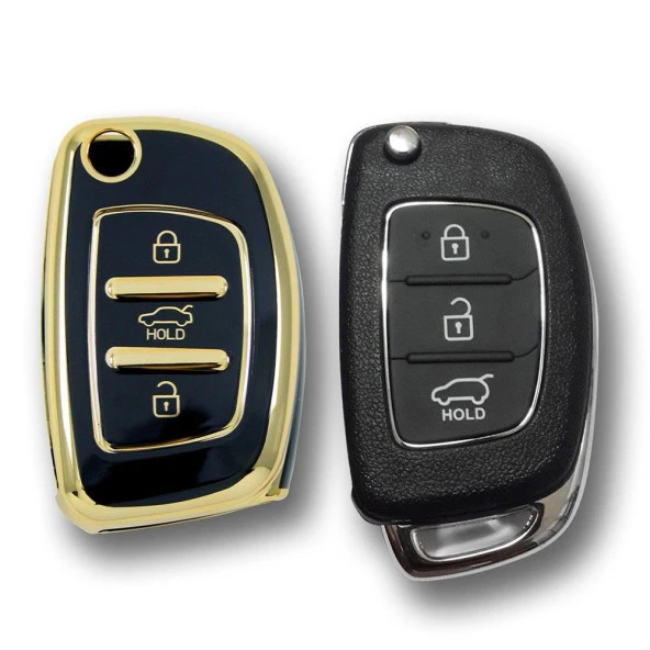 Hyundai 12-14 i10 i20 Sustalı Siyah Oto Anahtar Kumanda Kabı Kılıfı Oto Anahtarlık - Resim 2