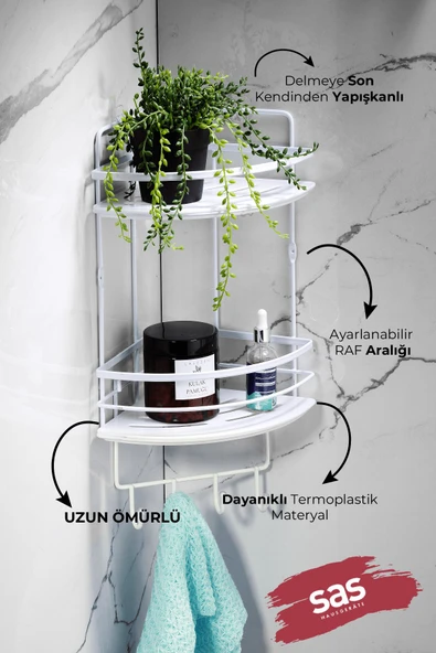 Yapışkanlı Ömür Boyu Paslanmaz Kristal Ayarlanabilir Raf Banyo Düzenleyici Şampuanlık LK-02 BBBK - Resim 2