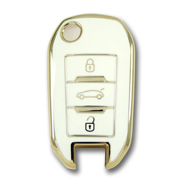 Peugeot 508 3 Buton Sustalı Beyaz Oto Anahtar Kumanda Kabı Kılıfı Oto Anahtarlık