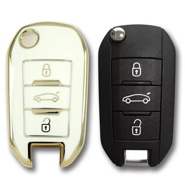 Peugeot 508 3 Buton Sustalı Beyaz Oto Anahtar Kumanda Kabı Kılıfı Oto Anahtarlık - 2