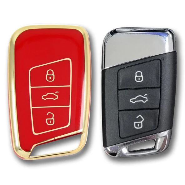 Volkswagen Passat B8 Smart Kırmızı Oto Anahtar Kumanda Kabı Kılıfı Oto Anahtarlık - 2