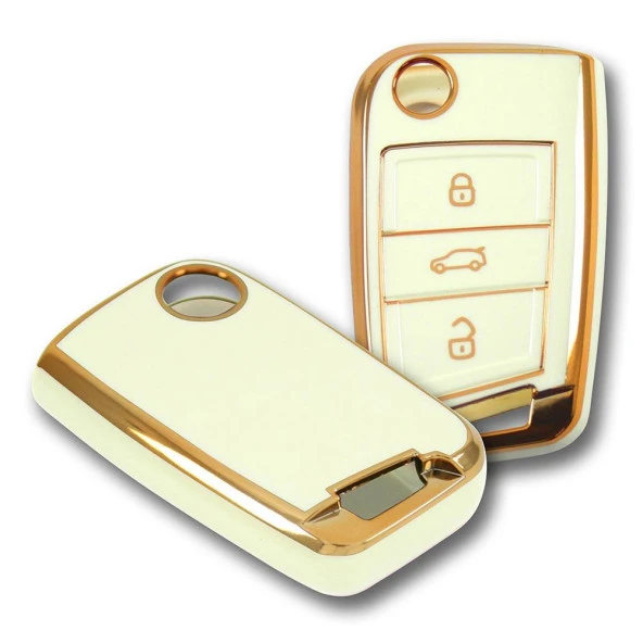 Volkswagen Seat Skoda MQB Sustalı Beyaz Oto Anahtar Kumanda Kabı Kılıfı Oto Anahtarlık - Resim 3