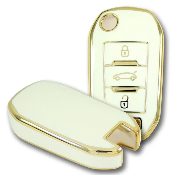 Peugeot 508 3 Buton Sustalı Beyaz Oto Anahtar Kumanda Kabı Kılıfı Oto Anahtarlık - 3