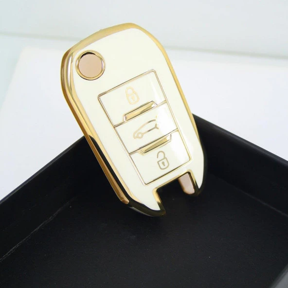 Peugeot 508 3 Buton Sustalı Beyaz Oto Anahtar Kumanda Kabı Kılıfı Oto Anahtarlık - 5